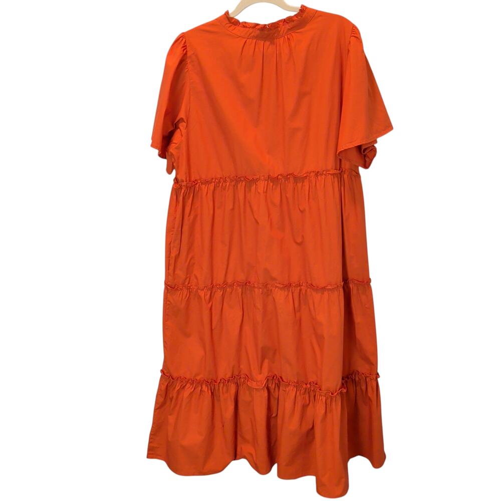 Sugarlips Womens Sz XL Noelle Split Neck Poplin Tiered Midi Dress Pockets Orange - Picture 5 of 7